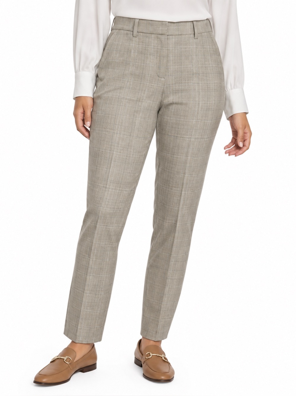 Banana Republic Size 30 Beige Plaid Tailored Ankle Trousers 27.5”